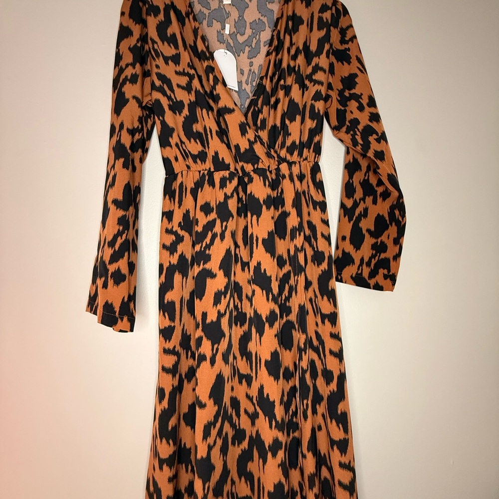 Orange and Black Bell Sleeve Maxi Dress